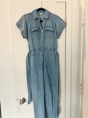Express Light Blue Denim Jumpsuit with Zip